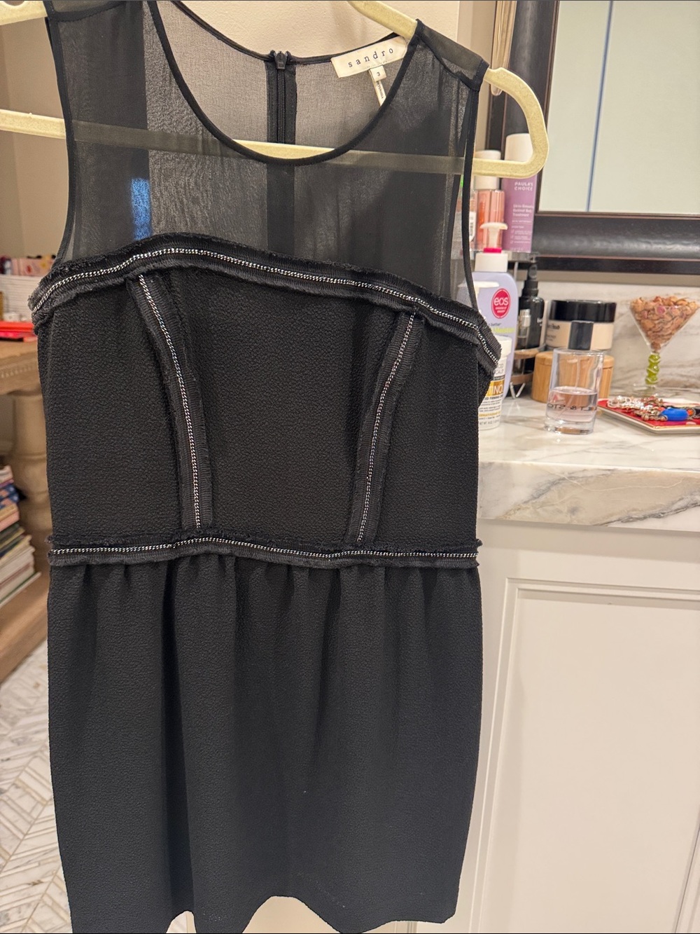 Sandro Black Sleeveless Mini Dress with Sheer Yoke